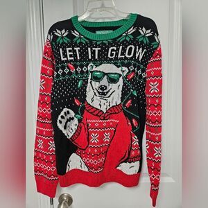 UGLY CHRISTMAS Sweater Men’s Lg Polar Bear Holiday Festive Red Green Black GUC